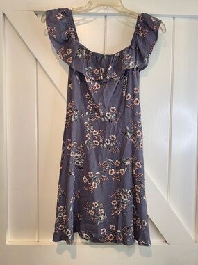 Garage Blue Floral Midi Dress with Pink and Cream Accents